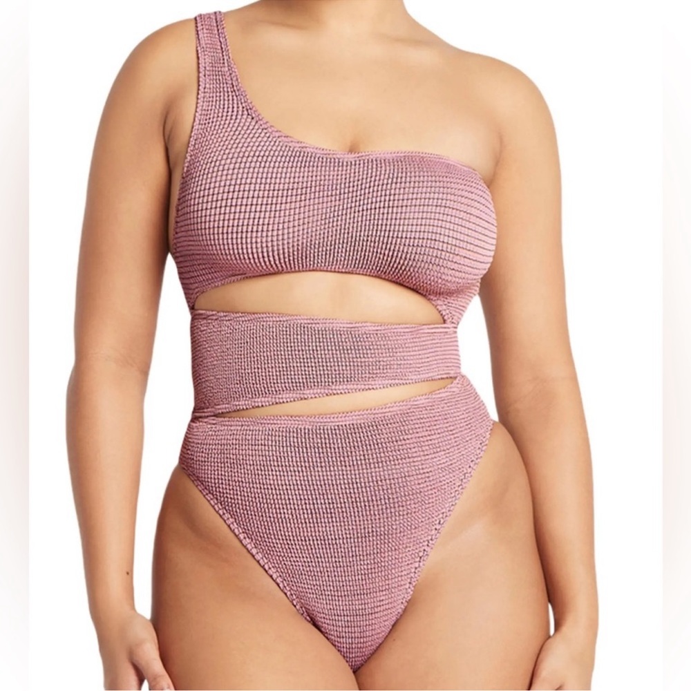 bond-eye Pink One Shoulder Cutout One Piece